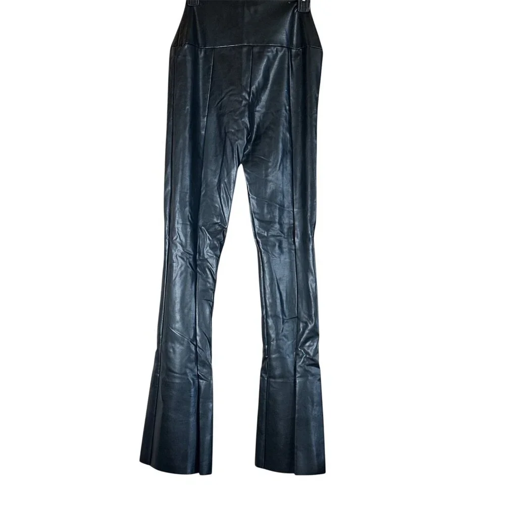 Norma Kamali Black High-Waist Faux Leather Split-Leg Leggings - Picture 6 of 16